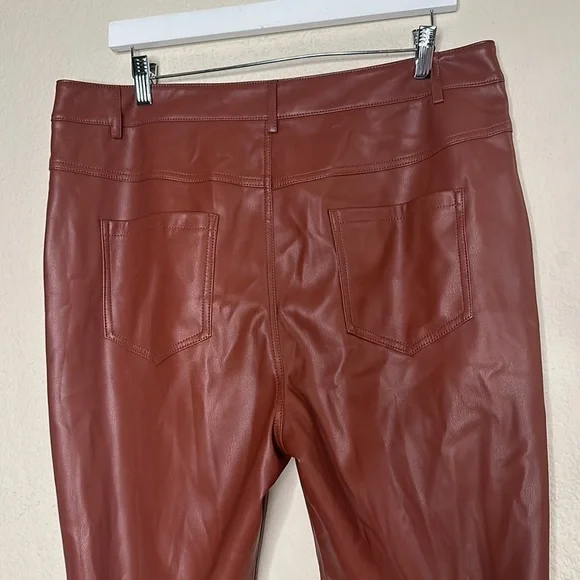 NWOT Anthropologie Laser-Cut Faux Leather Trousers Brown Size 14 Fall Autumn - Picture 11 of 17